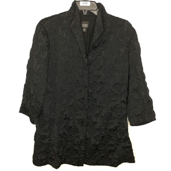 Eileen Fisher Jacket Extra‎ Small XS Crinkle Snap Close Pockets Career Wear - Picture 1 of 6